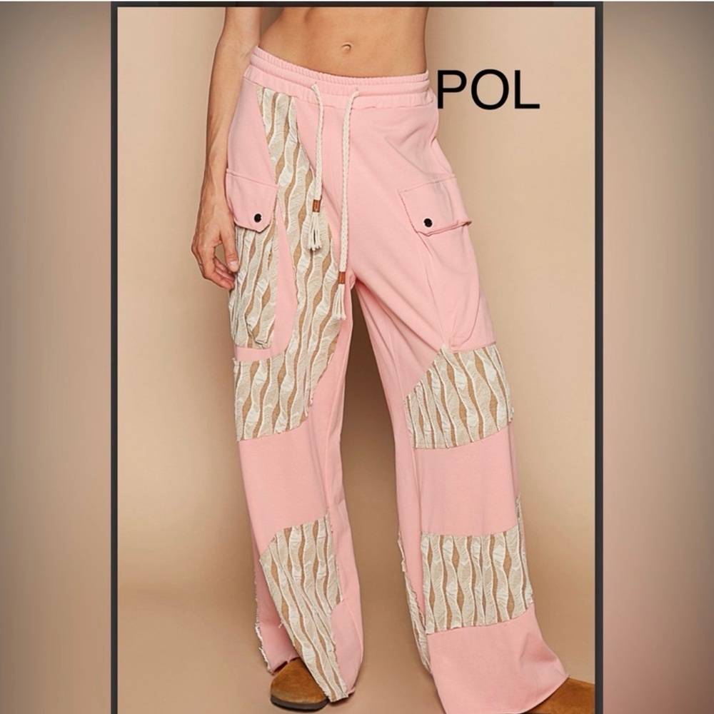POL 2 piece Outfit, Pink, Cream, and Green Bomber Jacket and Pant, Size Medium - Picture 10 of 16